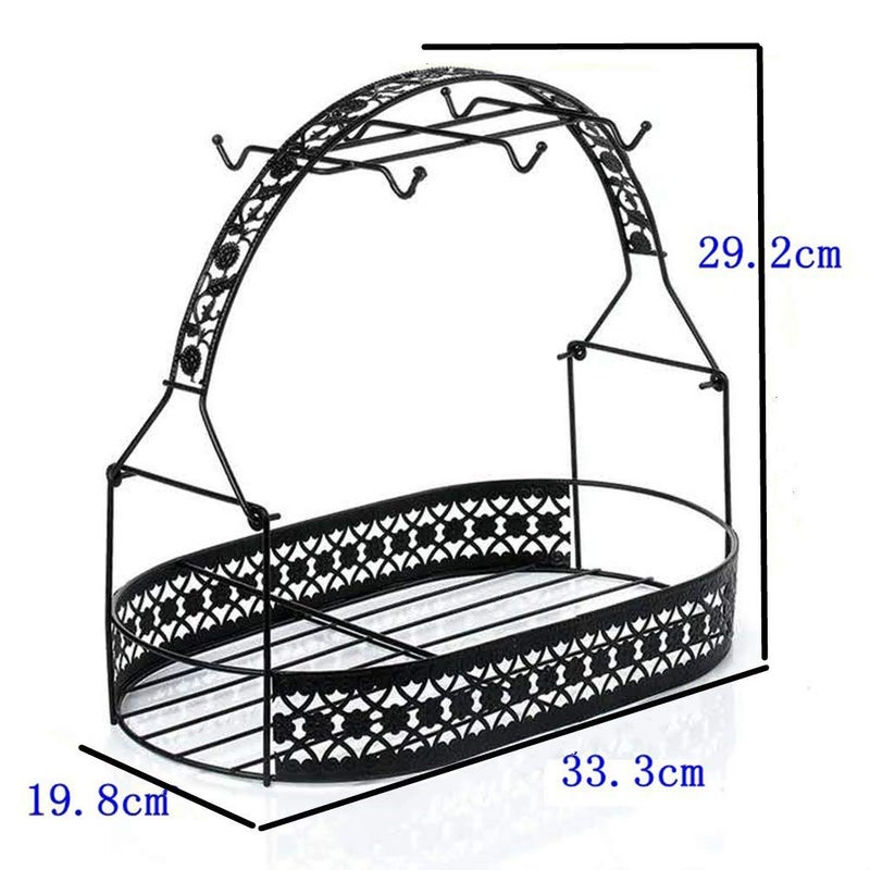 Piscepio Coffee Cup Holder Stand - Wrought Iron Mug Rack and Dishes Organizer - Drainer Storage Drying Rack for Counter, Cabinet, Table, Kitchen, Restaurant, Office (Black B) - Image 5